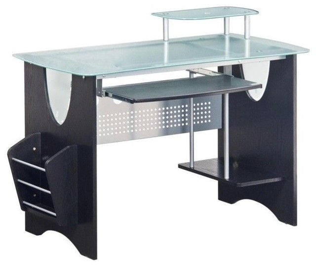 Pemberly Row Glass Top Wood Computer Workstation Espresso