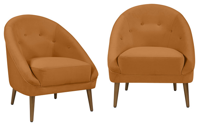 Lina Upholstered Modern Barrel Chair Set Of 2 Midcentury Armchairs And Accent Chairs By Handy Living