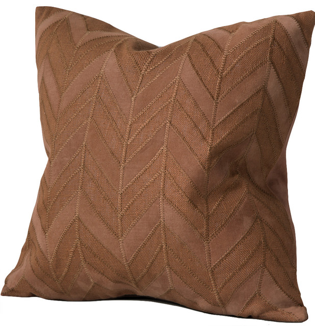Cordova Linen & Suede Applique Feather-Down Lumbar Pillow - Decorative Pillows - by Chauran