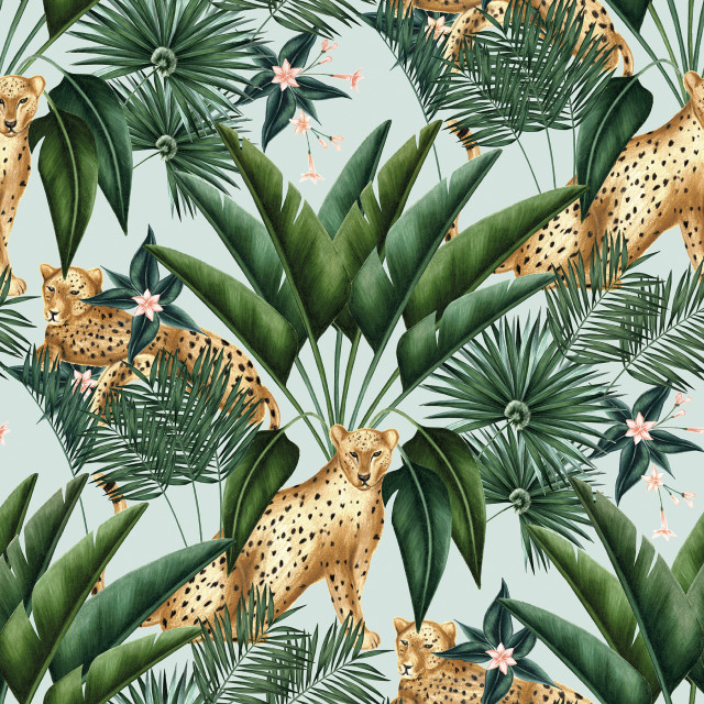 Augustus Aqua Jungle Cheetah Wallpaper Sample