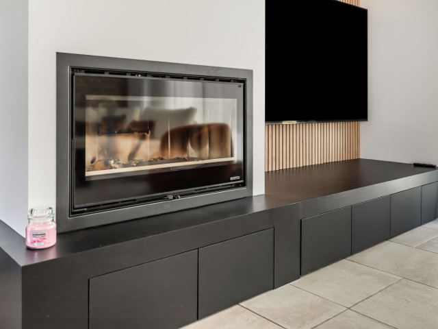 Cr&eacute;ation et agencement insert chemin&eacute;e contemporary-vardagsrum