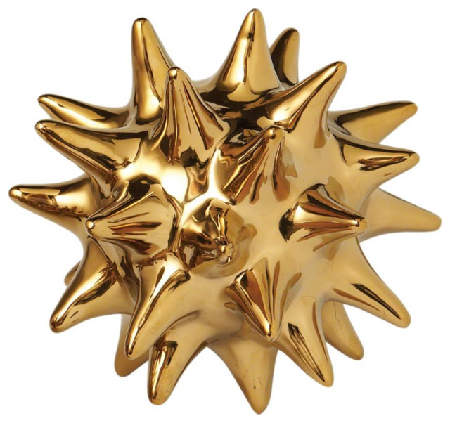 Luxe Gold Metallic Spiked Ceramic Ball 7" Sea Urchin Decorative Sculpture