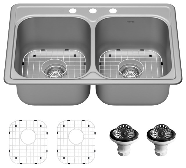 Karran 33" Top Mount 18-Gauge Stainless Steel Double Bowl Sink Kit