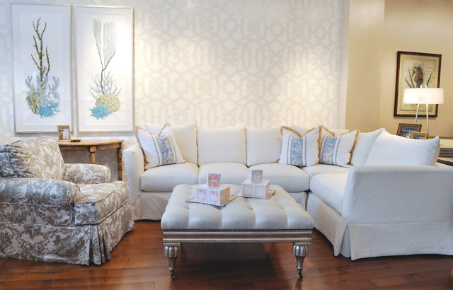 Large White Slipcovered Sectional  Beach Style  Living Room  Los Angeles  by Quatrine Custom 