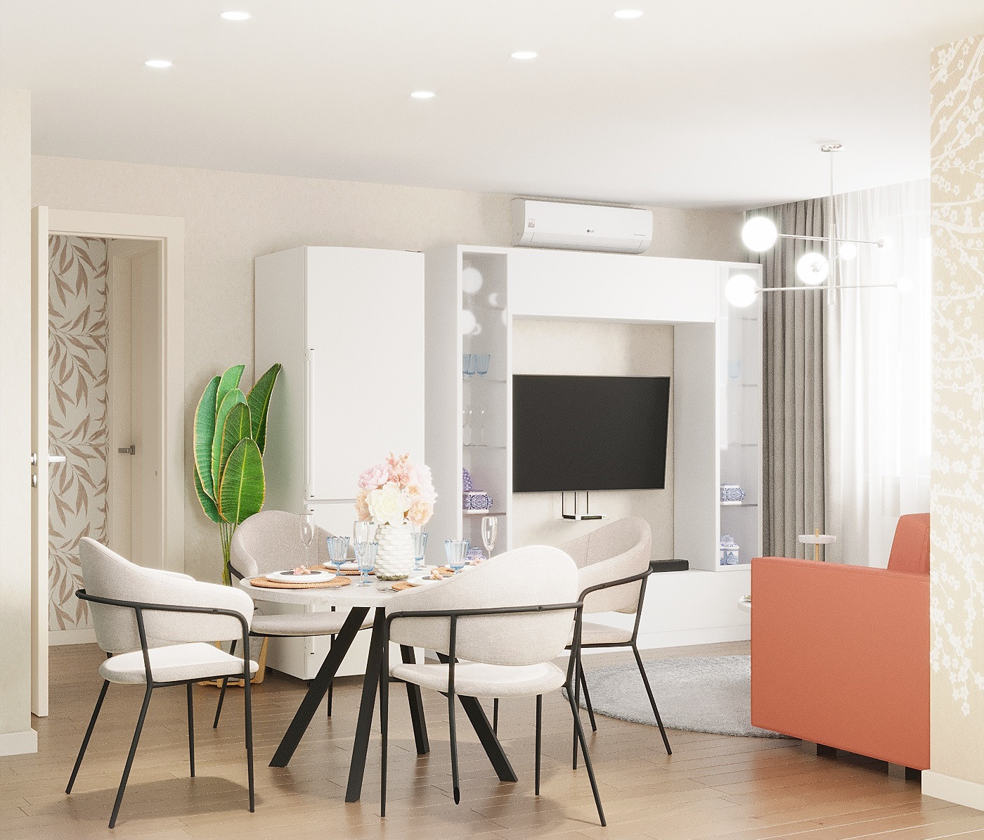 Кухня-гостиная 23  кв. м. в скандинавском стиле