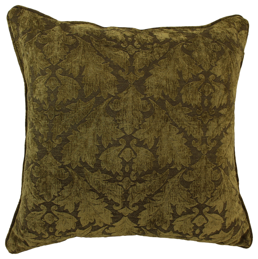 25" Double-Corded Patterned Tapestry Square Floor Pillow, Floral Beige Damask