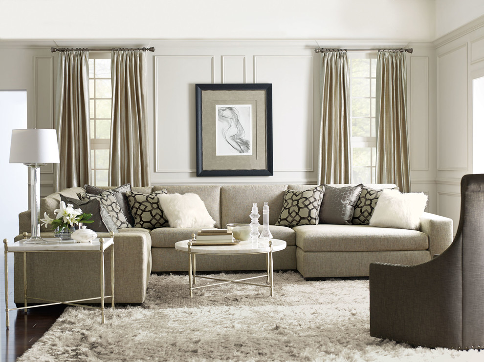 Design ideas for a transitional formal living room in New York with grey walls.