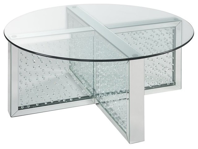 Acme Nysa Coffee Table Mirrored And, Mirrored Coffee Table With Crystals