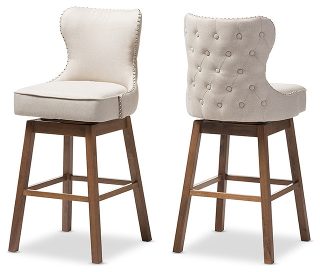 Brown Wood Finishing Fabric Swivel Barstools Gray Set Of 2 Gradisca Tufted Swivel Bar Stools Set Of 2 Light Beige