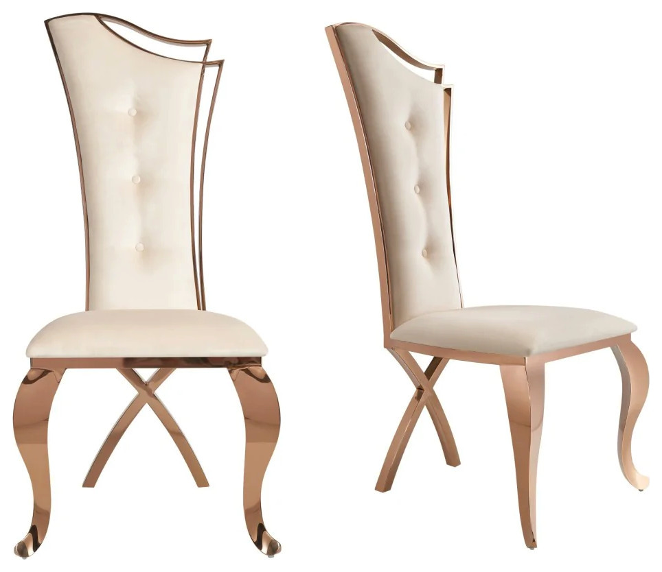 Carl Beige Velvet and Rose Gold Dining Chair, Set of 2 Traditional