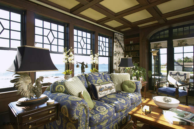 This is an example of a country family room in Portland Maine.