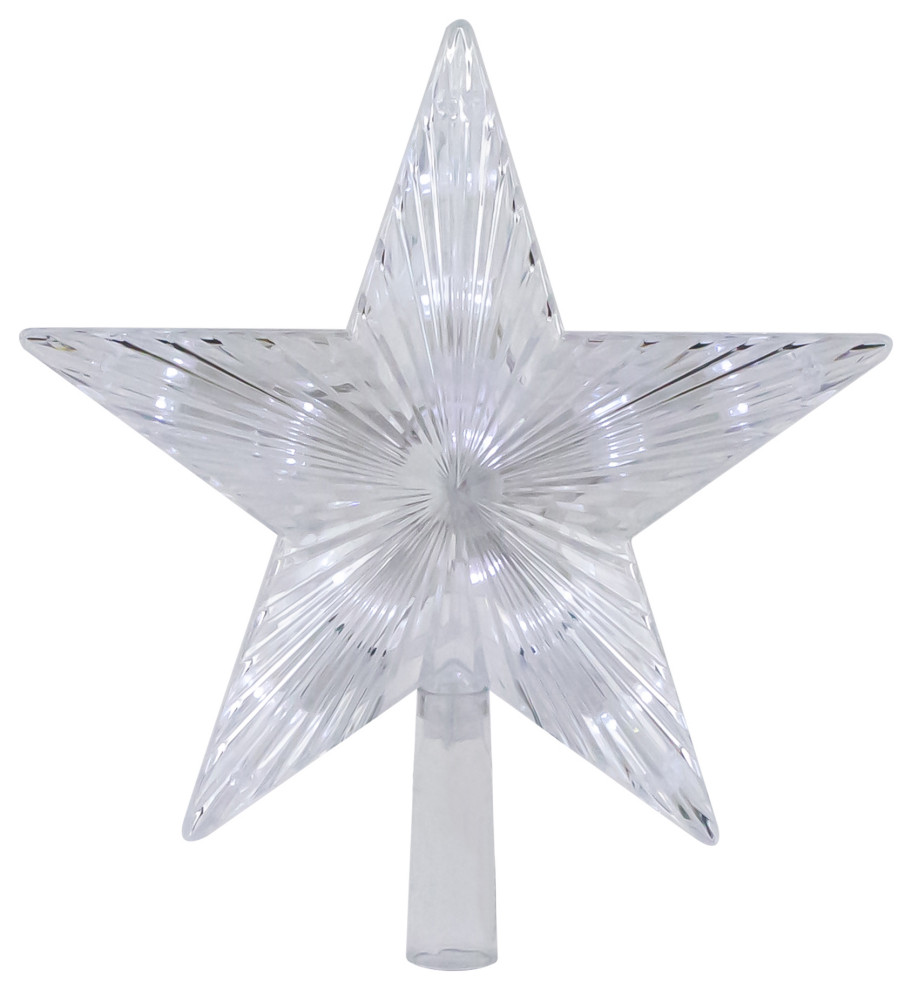 8.5" LED Lighted Clear 5 Point Star Christmas Tree Topper White Lights