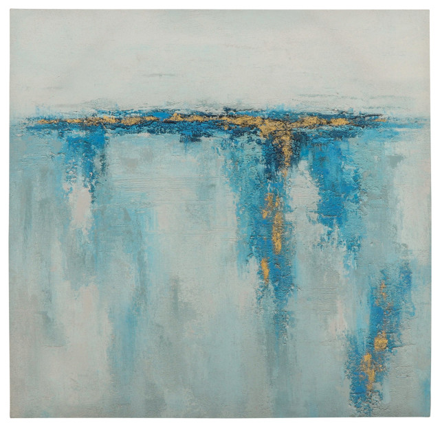 40X40 Abstract Hand Embelished Canvas Print, Mult Contemporary