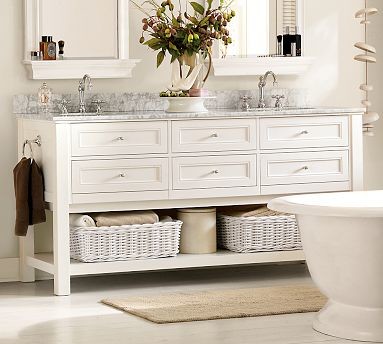 Classic Double Sink Console, White with Satin Nickel finish