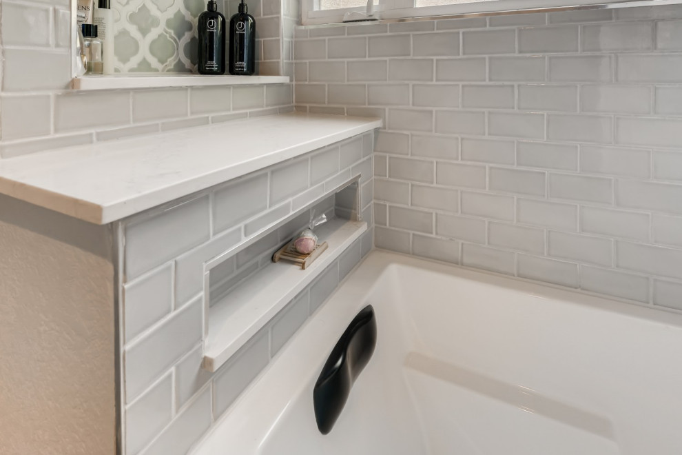 Tub storage ideas Transitional Bathroom Denver by Jan Neiges