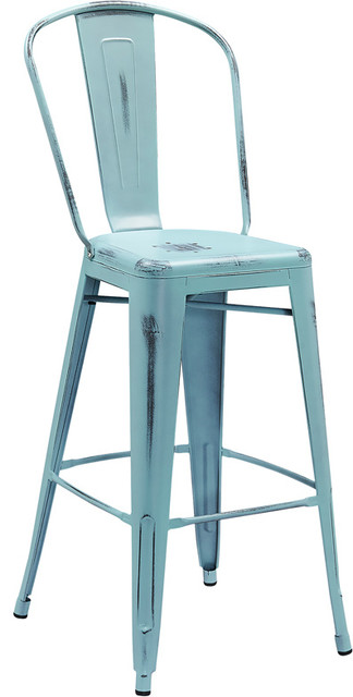 30 High Distressed Dream Blue Metal Indoor Outdoor Barstool With Back 30 High Distressed Dream Blue Metal Indoor Outdoor Barstool With Back