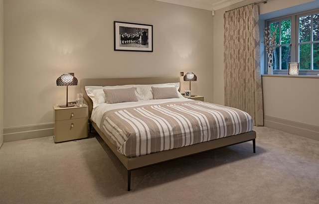modern bedroom with taupe colour scheme