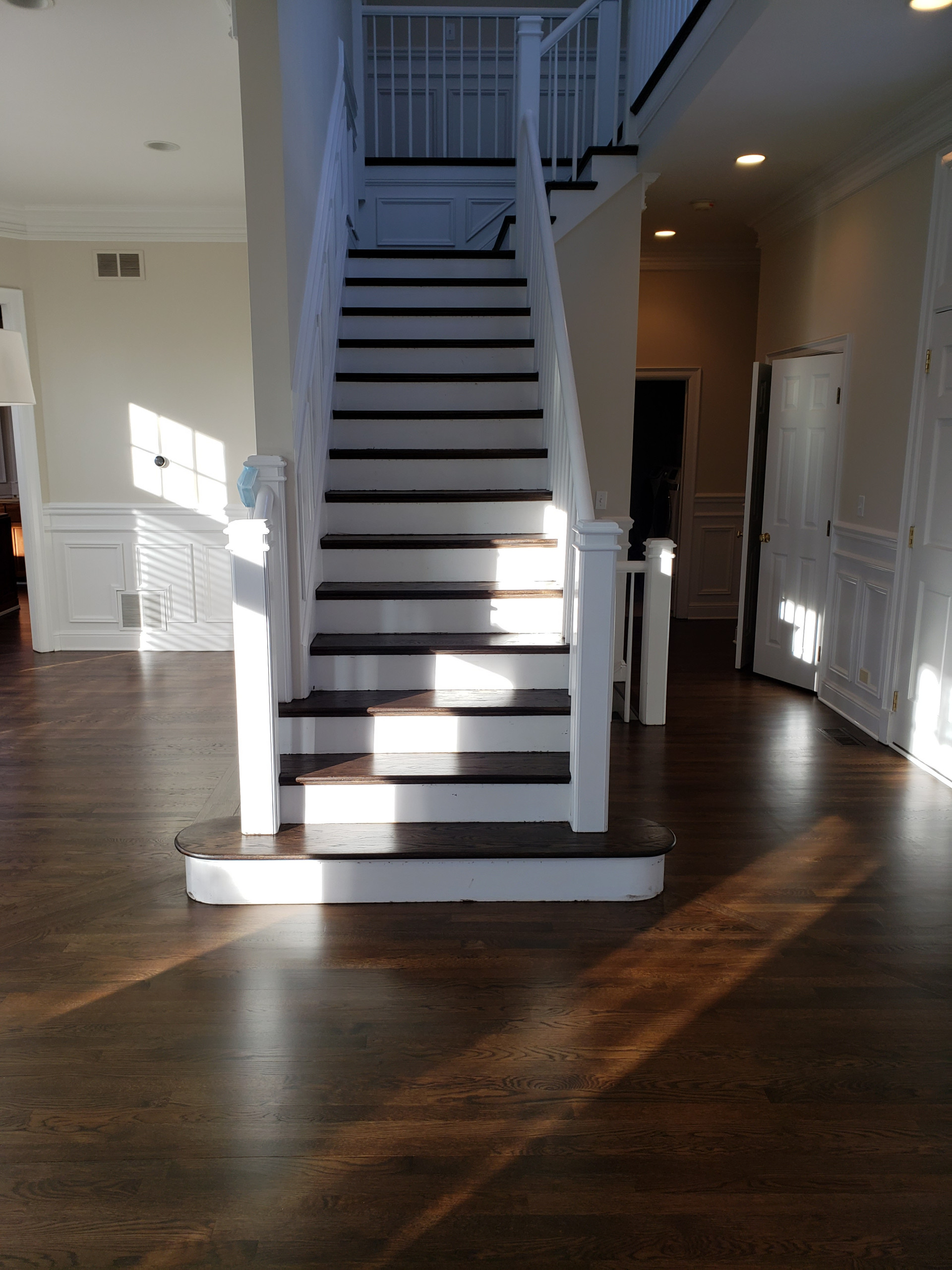Glencoe 2 and 1/4 white oak new and old Dark Walnut stain Bona Traffic HD satin