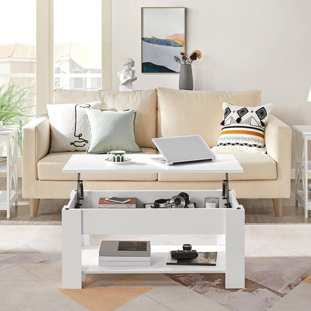 Lift Top Coffee Table with Hidden Storage Compartment and Storage Shelf ...