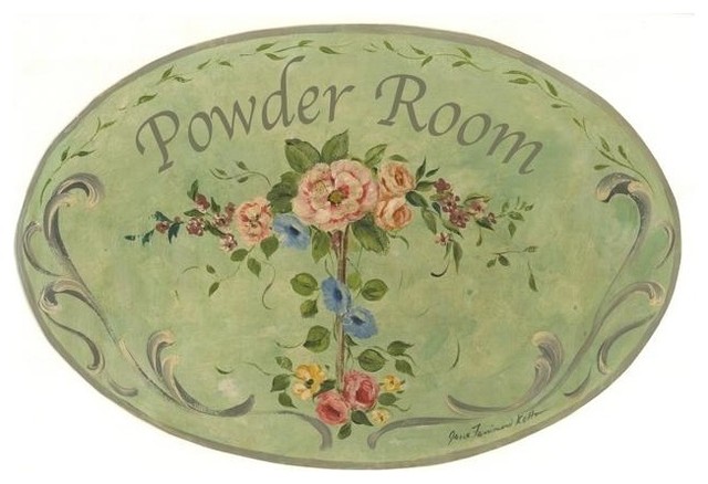 Green with Flowers Powder Room Oval Bath Plaque