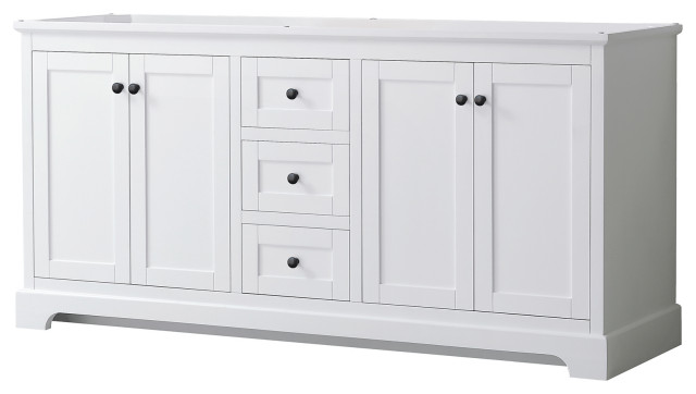 Avery 72" Double Vanity, White, No Top, No Sinks, Matte Black Trim ...