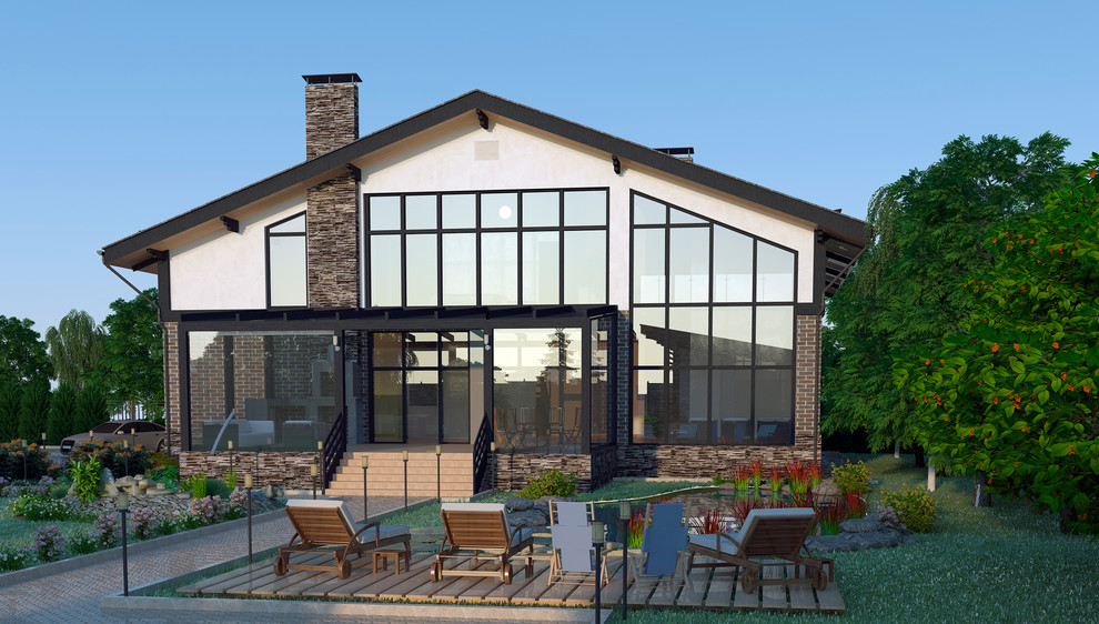 Проект загородного дома с мансардным этажем и террасой