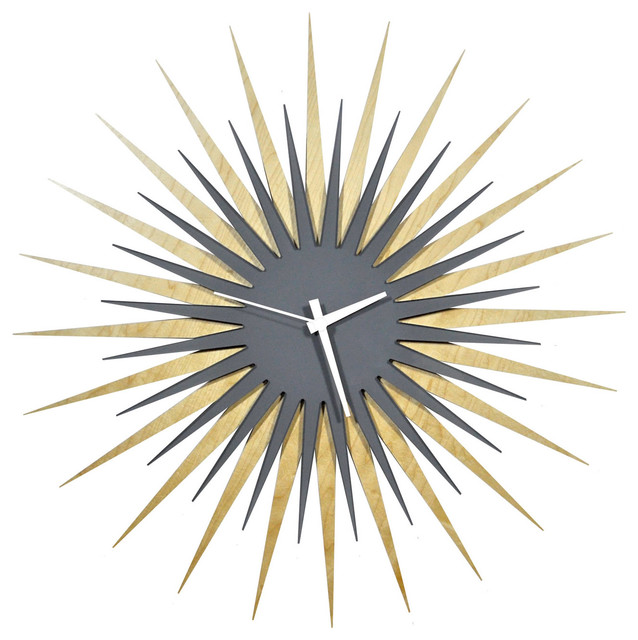 Midcentury Modern Starburst Clock Contemporary Sunburst Abstract Wood Wall Decor 