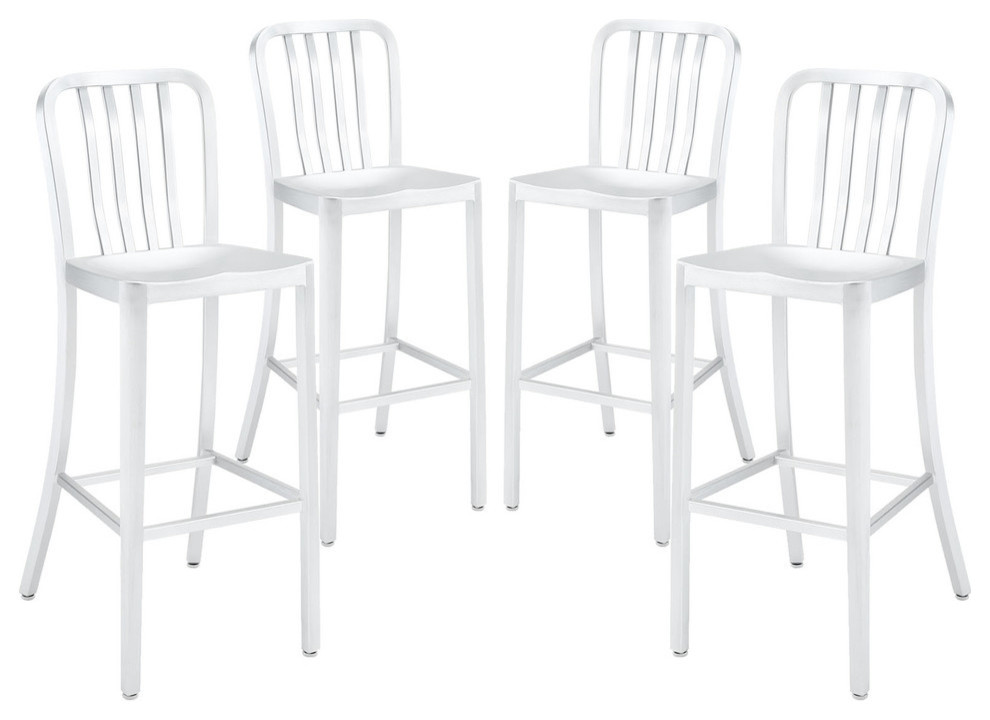 Modern Contemporary Dining Kitchen Metal Counter Stools, Silver, Set of 4, Bar Stool