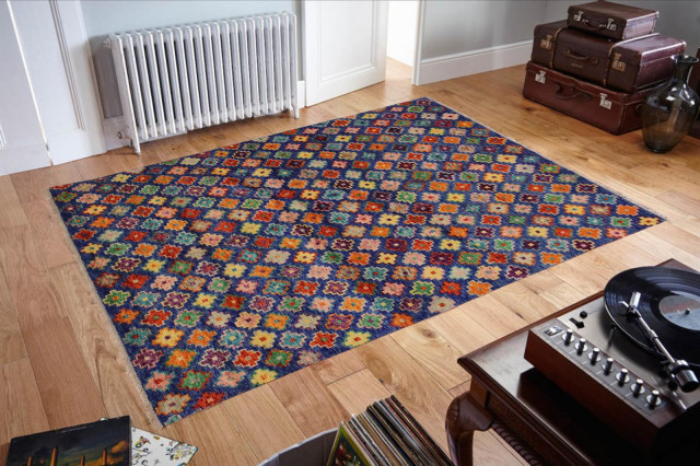Balochi Aletha Blue Orange Hand Knotted Wool Rug 4 9 X 6 7 Balochi Aletha Blue Orange Hand Knotted
