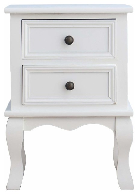 Traditional Bedside Table With Curved Legs and 2 Storage Drawers