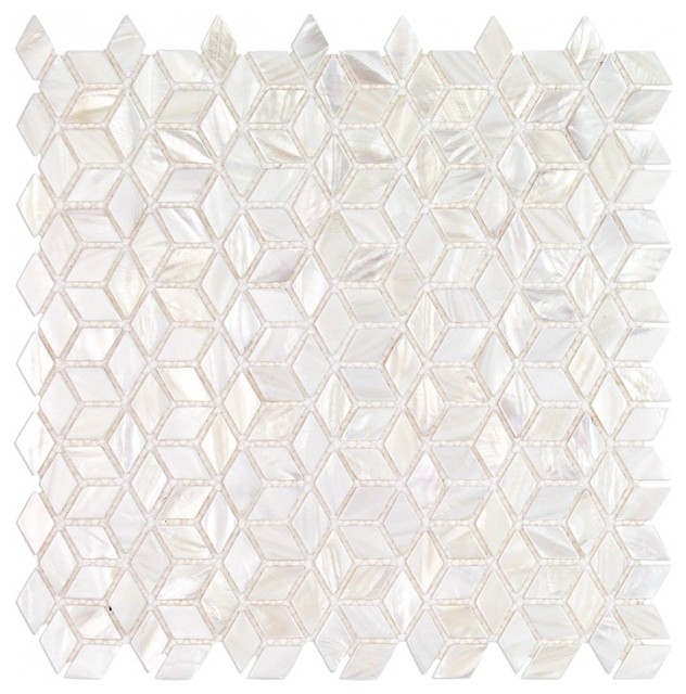 Pacif Random Sized Glass Pearl Shell Mosaic Tile Polished White Pearl Beach Style Mosaic Tile By Ivy Hill Tile