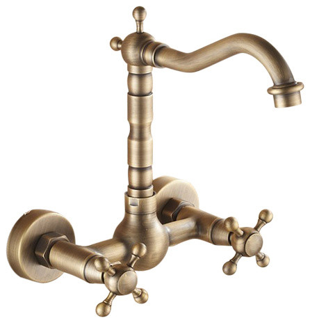 Bari Dual Handle Antique Brass Wall Mounted Kitchen Faucet