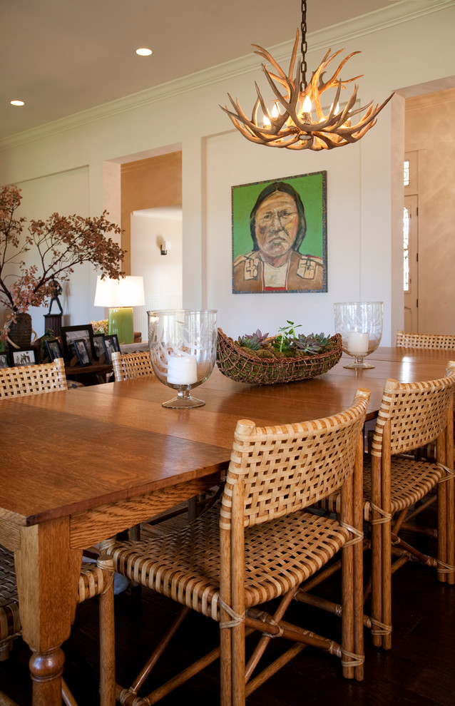 Inspiration for a country dining room in San Francisco with white walls.