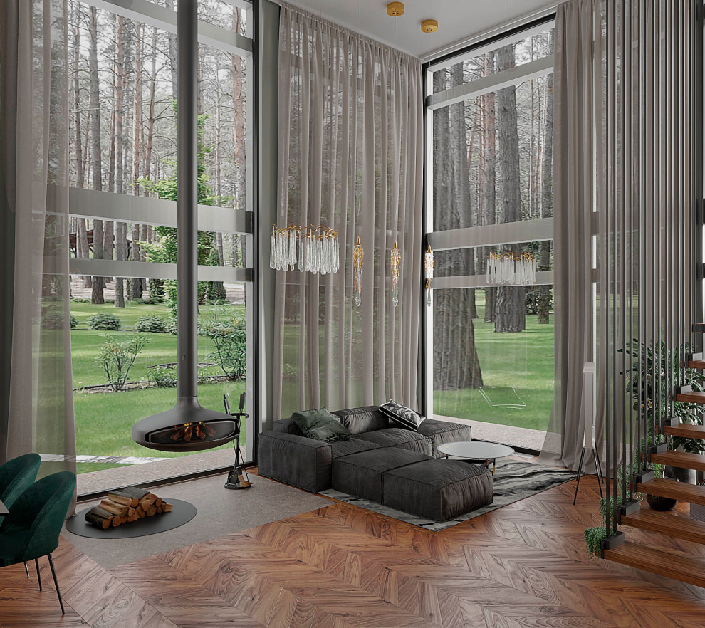 Гостиная первого этажа загородного дома под Питером