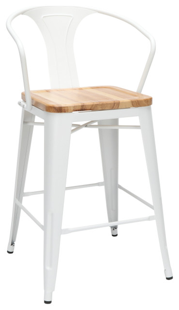 White Metal Counter Stool Nat Wood Seat, White Metal Bar Stools