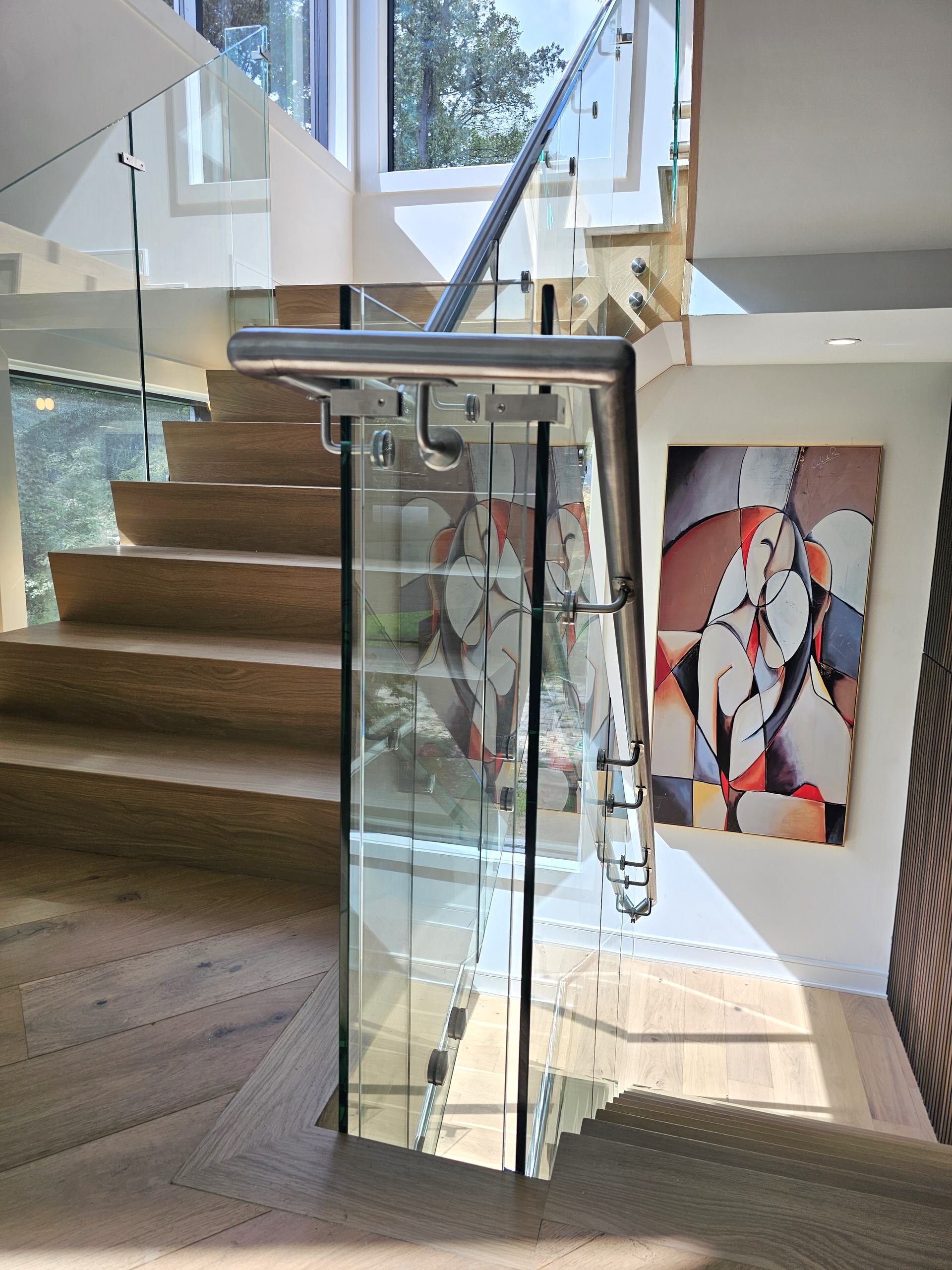 129_White Oak Slanted Riser Modern Stair, Mclean, VA 22102