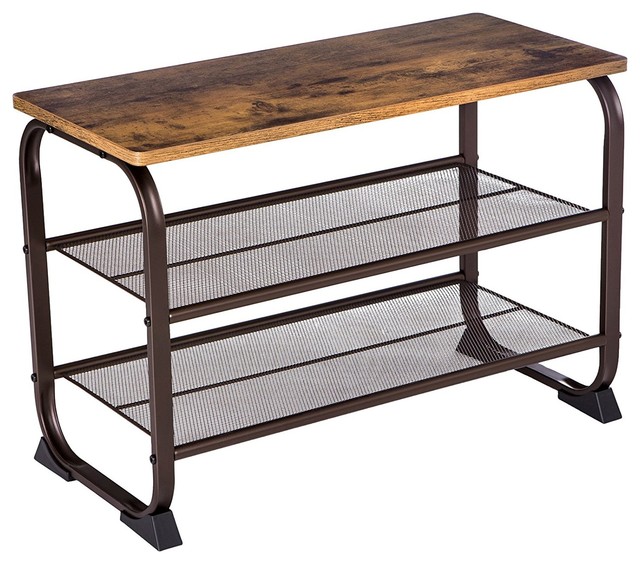 Entryway Shoe Bench Metal Frame 3 Tier Shoe Shelf Industrial