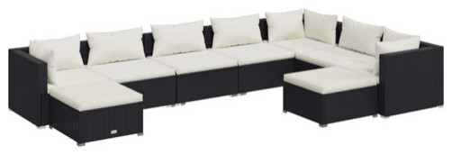 vidaXL Patio Lounge Set 9 Piece with Cushions Poly Rattan Black Furniture