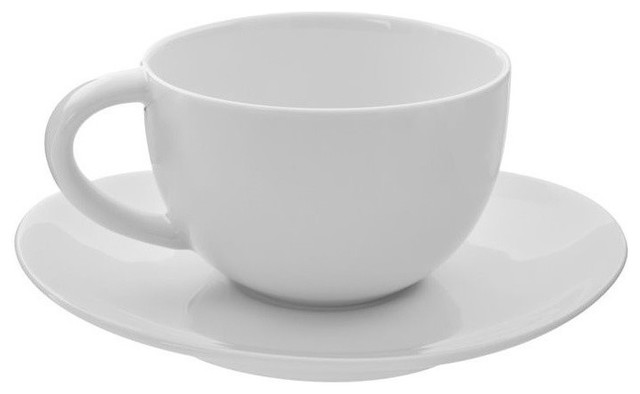 Cuphuzz Royal Oval White Oversized Cup and Saucer, Set of 6 - Contemporary ...