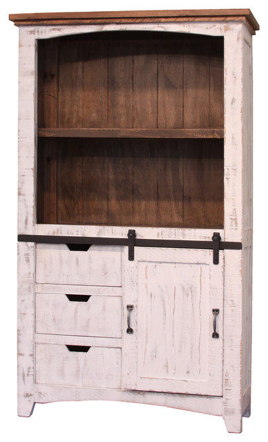 Greenview Sliding Door Bookcase Distressed White