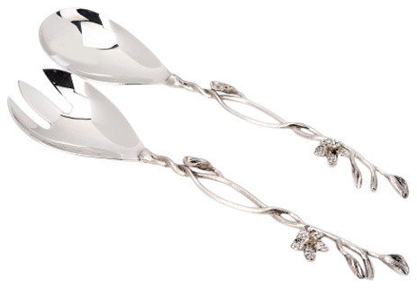 Stainless Steel Salad Server Set with Jeweled Flower Design
