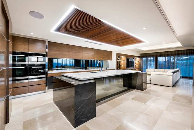  Modern Kitchen with Timber Feature Ceiling Contemporary 