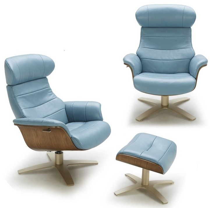 Karma Lounge Chair with Ottoman, Blue Contemporary