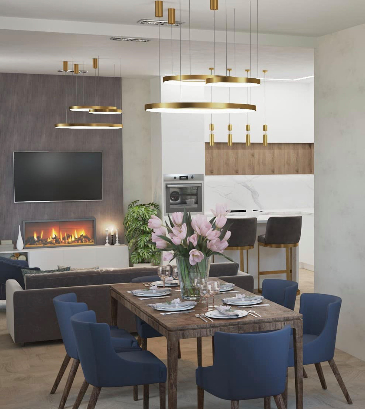 Дизайн кухни-студии