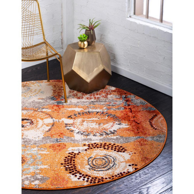 Rug Unique Loom Estrella Orange Round 6'0x6'0 Contemporary Area Rugs by User Houzz