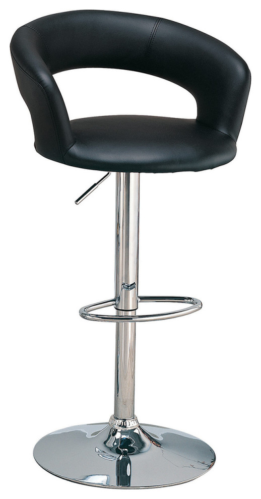 Faux Leather Adjustable Height Bar Stool, Chrome and Black Contemporary Bar Stools And