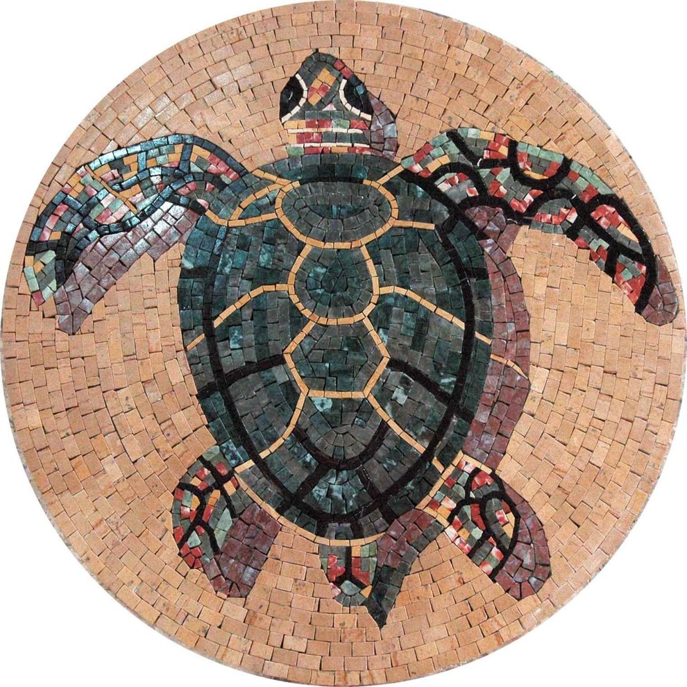 Sea Turtle Marble Mosaic - Beach Style - Tile Murals - by Mozaico Inc