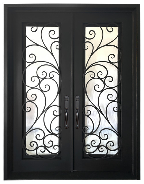 Gloria 72"x96" Wrought Iron Door, 8" Jamb, Aged Bronze Patina