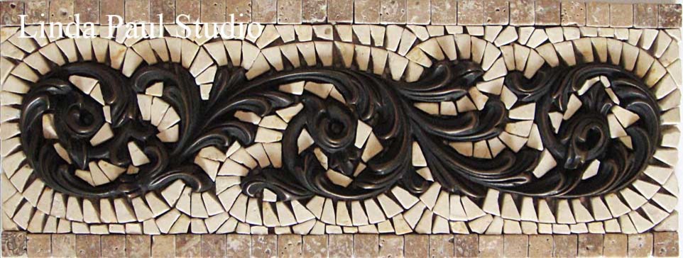 Bellagio Scroll metal and mosaic stone border  for kitchen backsplash