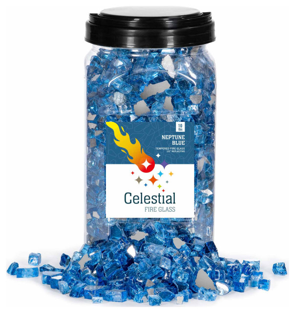 1/2" Reflective Tempered Fire Glass, Neptune Blue, 10 lb. Jar